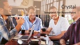 Presentation with coffee shop - Audience pleasing PPT theme consisting of cafe rencontre - men having fun backdrop and a coral colored foreground