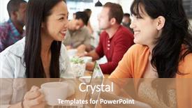  Presentation with talent meeting - Slide set having cafe rencontre - two female friends meeting background and a coral colored foreground