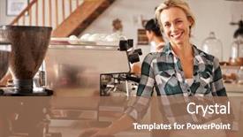  Presentation with staff - Audience pleasing presentation theme consisting of cafe staff at work backdrop and a coral colored foreground
