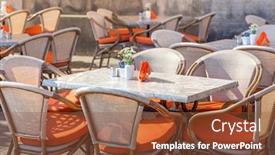  Presentation with chairs - Slide set enhanced with cafe-table-and-chairs background and a tawny brown colored foreground