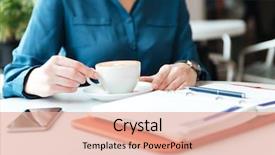  Presentation with cafe - Presentation theme consisting of cafe table and drinking coffee background and a coral colored foreground