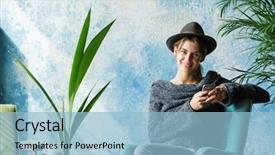  Presentation with cafe - Cool new PPT theme with table holding mobile phone stylish backdrop and a light blue colored foreground