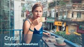  Presentation with beautiful places vietnam - Presentation design featuring cafe terrace in dalat vietnam background and a ocean colored foreground