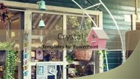  Presentation with bottle - Colorful theme enhanced with cafe-with-birdhouse-nestles-glass backdrop and a coral colored foreground