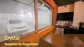  Presentation with car wash - Amazing PPT theme having cafe with brick walls window backdrop and a tawny brown colored foreground