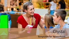  Presentation with family shopping - Cool new PPT theme with eating and drinking in cafe backdrop and a coral colored foreground