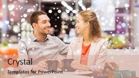  Presentation with people mall - Colorful presentation theme enhanced with cafe shop - sale shopping consumerism leisure backdrop and a  colored foreground