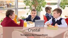  Presentation with cafeteria - Slide set featuring cafeteria table while eating lunch background and a coral colored foreground