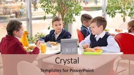  Presentation with cafeteria - Presentation theme consisting of cafeteria table while eating lunch background and a coral colored foreground