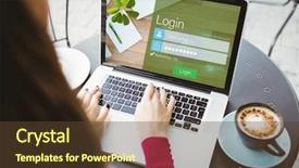  Presentation with login - Cool new PPT theme with cafeteria with laptop with login backdrop and a tawny brown colored foreground