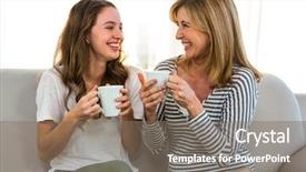  Presentation with tea break cookies - Beautiful theme featuring caffeine drinks - mother and daughter drink tea backdrop and a gray colored foreground