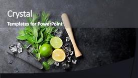  Presentation with utensils - Beautiful presentation theme featuring caipirinha - mojito cocktail making mint lime backdrop and a dark gray colored foreground