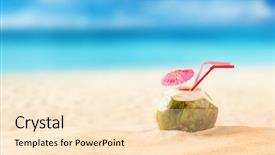  Presentation with coconut - Presentation having caipirinha - summer coconut cocktail on tropical background and a lemonade colored foreground