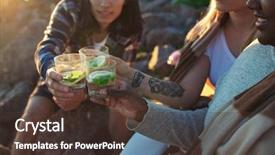  Presentation with two glasses of champagne - Audience pleasing presentation theme consisting of caipirinha - two girls and guy toasting backdrop and a tawny brown colored foreground