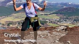  Presentation with peace - Slide set with cairngorms - caucasian brunette woman shows peace background and a violet colored foreground