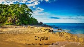  Presentation with beach rocks - Presentation theme consisting of cairns - main beach in palm cove background and a gold colored foreground