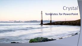  Presentation with airport lisbon - Beautiful PPT theme featuring cais das colunas at sunrise lisbon portugal backdrop and a sky blue colored foreground