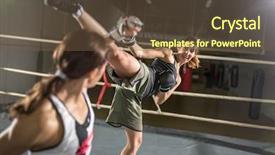  Presentation with boxing fight - Presentation design having caixoeiras - energy women practicing fight attack background and a  colored foreground