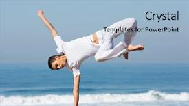  Presentation with female and beach - Audience pleasing presentation theme consisting of panoramic view of right bank of kiev city with the dnieper river and a large green park area in the middle aerial view backdrop and a light gray colored foreground.