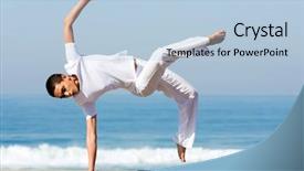  Presentation with health woman running female runner - Presentation enhanced with caixoeiras - healthy young woman practicing capoeira background and a light blue colored foreground