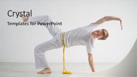  Presentation with art - Colorful presentation design enhanced with caixoeiras - man practicing capoeira brazilian martial backdrop and a light gray colored foreground