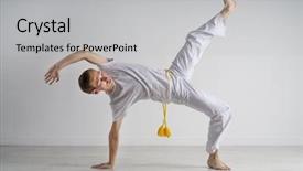  Presentation with art - Cool new PPT theme with caixoeiras - man practicing capoeira brazilian martial backdrop and a light gray colored foreground