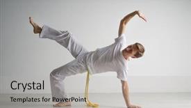  Presentation with art - Cool new PPT layouts with caixoeiras - man practicing capoeira brazilian martial backdrop and a light gray colored foreground
