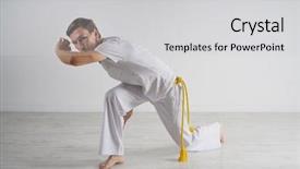  Presentation with art - Colorful slide deck enhanced with caixoeiras - man practicing capoeira brazilian martial backdrop and a light gray colored foreground