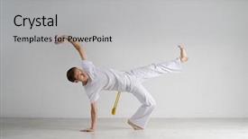  Presentation with art - Colorful PPT theme enhanced with caixoeiras - man practicing capoeira brazilian martial backdrop and a light gray colored foreground