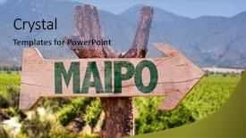  Presentation with winery - Presentation design consisting of cajon - maipo wooden sign with winery background and a light blue colored foreground
