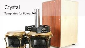  Presentation with music instruments - Cool new PPT theme with cajon - set from music percussion instruments backdrop and a sky blue colored foreground