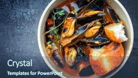  Presentation with cajun - Slide set enhanced with cajun - traditional french corsican mussel stew background and a ocean colored foreground