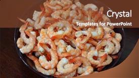  Presentation with shrimp - PPT theme enhanced with cajun restaurant - cooked and peeled shrimp background and a tawny brown colored foreground
