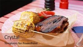  Presentation with ribs - Cool new PPT theme with cajun restaurant - fried pork ribs with grilled backdrop and a gold colored foreground