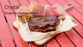  Presentation with ribs - Cool new presentation theme with cajun restaurant - grilled pork ribs with corn backdrop and a coral colored foreground