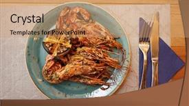  Presentation with cajun - Theme having cajun restaurant - seafood dish of fried shrimps background and a  colored foreground