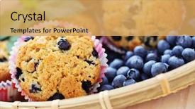  Presentation with gourmet sweet dessert bakery food - Audience pleasing slides consisting of pan cake - mascarpone and blueberry muffins backdrop and a yellow colored foreground