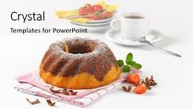  Presentation with cake bundt - Slide deck featuring cake and cup of coffee background and a sky blue colored foreground