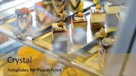  Presentation with food window - Audience pleasing slides consisting of cake and pastry in window backdrop and a gold colored foreground