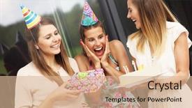  Presentation with birthday cake cupcake - Beautiful PPT theme featuring cake and presents celebrating birthday backdrop and a coral colored foreground