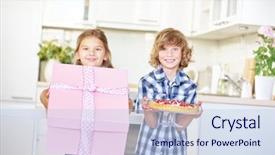  Presentation with birthday kids - Colorful slide deck enhanced with cake as a birthday surprise backdrop and a sky blue colored foreground