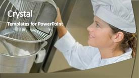  Presentation with industrial machine - Audience pleasing slide set consisting of cake bakery - baker using industrial machine backdrop and a  colored foreground