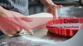  Presentation with professional - Audience pleasing theme consisting of cake bakery - hands of professional male chief backdrop and a red colored foreground