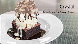  Presentation with ice cream cake - PPT theme having cake brownies - chocolate brownie with ice cream background and a coral colored foreground