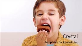  Presentation with kid happy birthday - Cool new presentation design with cake brownies - happy little kid eating chocolate backdrop and a coral colored foreground