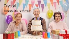  Presentation with happy birthday cake - Audience pleasing presentation design consisting of cake celebrating a birthday backdrop and a  colored foreground