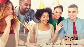  Presentation with 21st birthday - PPT theme having cake celebrating colleague 21st birthday background and a coral colored foreground