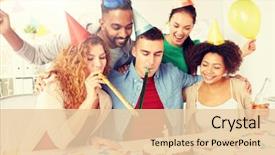  Presentation with team party - Theme having cake celebrating one year anniversary background and a lemonade colored foreground