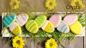  Presentation with cutlery easter table setting - Presentation design featuring cake decoration - easter homemade gingerbread cookie background and a gold colored foreground