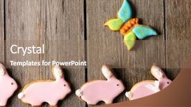  Presentation with lilac flowers bunch over wood - PPT layouts enhanced with cake decoration - easter homemade gingerbread cookie background and a  colored foreground